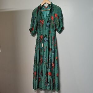 THML Green Floral Medallion Midi Dress Cottagecore